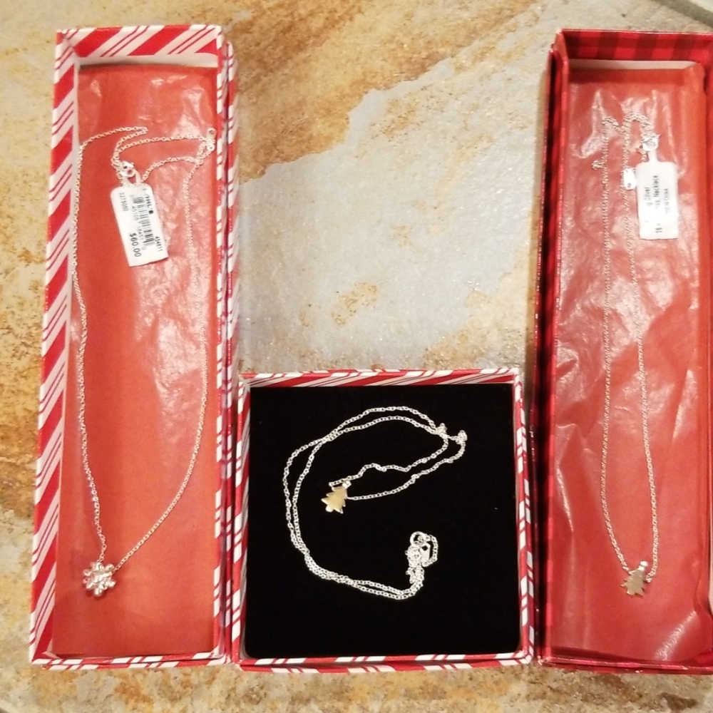 3 sterling Christmas necklaces